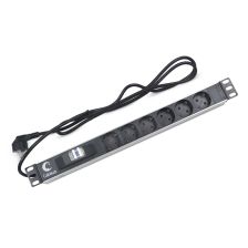 Блок розеток (PDU) Basic Cabeus, 2м, Schuko х6, 50х490х50 мм(ВхШхГ), 16А, 1ф, подкл Schuko, автомат, чёрный