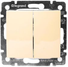 Переключатель Legrand Valena, двухклавишный, без подсветки, 10А, внутренняя, 58х51 мм (ВхШ), цвет: слоновая кость, на 2 направления (774308)