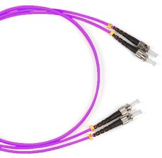 Комм. шнур оптический Hyperline, Duplex ST/ST, OM4 50/125, LSZH, 10м, Ø 2мм, серый хвостовик, цвет: маджента