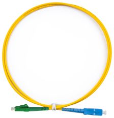 Комм. шнур оптический Cabeus Tight Buffer, Simplex LC/SC (APC/UPC), OS2 9/125, LSZH, 5м, Ø 3мм, синий хвостовик, цвет: жёлтый