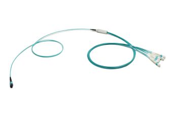 Сборка кабельная Eurolan разветвительная, MTP/LC, OM3 50/125, LSZH (нг(A)-HF), 100м, Ø 3мм, бирюзовый  хвостовик, цвет: бирюзовый