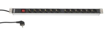 БРП (PDU) Basic Hyperline, Schuko х 12, вход Schuko, шнур 2,5 м, 736мм 16А, выключатель, чёрный