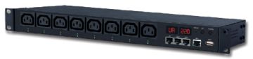 (Архив)Блок силовых розеток Hyperline, IEC 60320 С13 х 8, вход IEC 320 C20, шнур 3 м, 44х482,6х216 мм (ВхШхГ), 16А, 19", чёрный