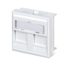 Лиц. панель розеточная Cabeus, 2х keystone, 45х45 мм (ВхШ), плоская, шторки, цвет: белый (FP-45-2M)