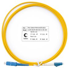 Комм. шнур оптический Cabeus Tight Buffer, Simplex SC/LC, OS2 9/125, LSZH, 2м, Ø 3мм, синий хвостовик, цвет: жёлтый