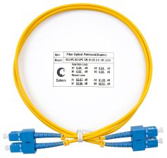 Комм. шнур оптический Cabeus Tight Buffer, Duplex SC/SC, OS2 9/125, LSZH, 1м, Ø 3мм, синий хвостовик, цвет: жёлтый