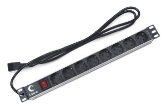 Блок розеток (PDU) Basic Cabeus, 2м, Schuko х8, 50х490х50 мм(ВхШхГ), 10А, 1ф, подкл IEC C14, выключатель, чёрный
