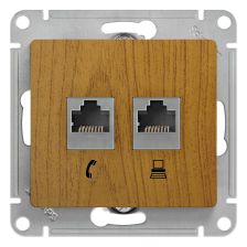 Розетка компьютерная Schneider Electric Glossa, RJ11 - категория 5е UTP, , RJ45, цвет: дерево (GSL000585)