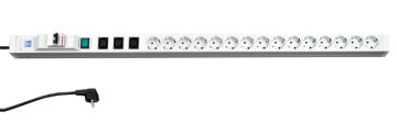Блок силовых розеток Zpas, IEC 60320 С13 х 4, Schuko х 12, вход Schuko, шнур 3 м, 44мм 16А, автомат + индикатор, серый