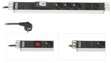 БРП (PDU) Basic Hyperline, Schuko х 8, вход IEC 309 16A P+N+E, шнур 3 м, 116мм, 1ф 16А