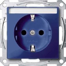 Розетка электрическая Merten System M, 2к+З, 16А, шторки защитные, цвет: голубой (MTN2302-0378)