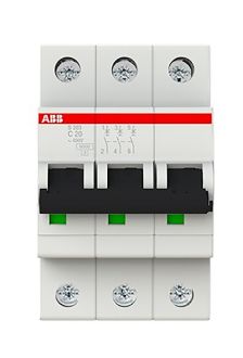 Автоматический выключатель ABB S200, 3 модуль, C класс, 3P, 20А, 6кА, (2CDS253001R0204)