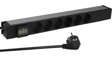 Блок силовых розеток Legrand, Schuko х 6, вход Schuko, для шкафов, шнур 3 м 16А, с амперметром, чёрный