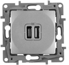 Розетка информационная Legrand Etika, 2x USB, цвет: алюминий, (LEG.672436)