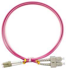 Комм. шнур оптический Cabeus Tight Buffer, Duplex SC/LC (UPC/UPC), OM4 50/125, LSZH, 1м, Ø 3мм, серый хвостовик, цвет: маджента