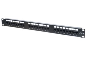 (Архив)Комм. патч-панель AMP, 19", 1HU, портов: 24 х RJ45, кат. 6, универсальная, экр., цвет: чёрный, (0-1644042-2)