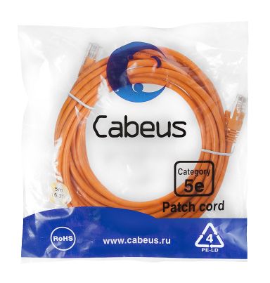 Шнур коммутационный Cabeus PC-UTP-RJ45-Cat.5e-5m-OR-LSZH