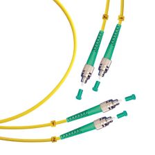 Комм. шнур оптический Cabeus Tight Buffer, Duplex FC/FC (APC), OS2 9/125, LSZH, 2м, Ø 3мм, зелёный хвостовик, цвет: жёлтый