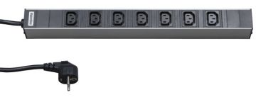 Блок силовых розеток Hyperline, IEC 309 2P+E х 7, вход Schuko, шнур 2,5 м, 44мм 16А, чёрный