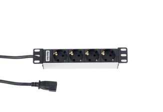 БРП (PDU) Basic Hyperline, Schuko х 4, вход IEC 320 C14, шнур 2,5 м, 44мм, 1ф 10А, стальной