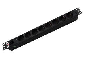 Блок силовых розеток Rem Rem-10, Schuko х 8, вход IEC 320 C14, 45мм 10А, индикатор, чёрный, без шнура