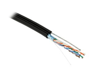 (Архив)Кабель витая пара Hyperline, PE, F/UTP, кат. 5е, проводник Ø 0,51мм, тип прокладки: снаружи зданий, цвет: чёрный, (металл. трос)
