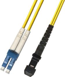 Комм. шнур оптический Hyperline, Duplex LC/MTRJM (UPC), OS2 9/125, LSZH, 5м, Ø 2мм, синий хвостовик, цвет: жёлтый