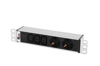 Блок силовых розеток Rem Rem-10, Schuko, IEC 60320 C13 х 5, вход IEC 320 C14, 10", 45мм 10А, индикатор, чёрный, без шнура