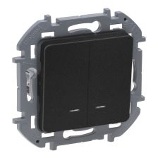 Выключатель Legrand INSPIRIA, двухклавишный, с подсветкой, 10АX, внутренняя, 75,8х75,8 мм (ВхШ), цвет: антрацит, ik04 (673633)