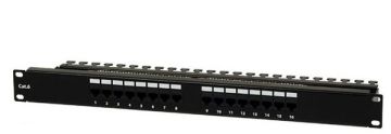 (Архив)Комм. патч-панель наборная AMP, 19", 1HU, портов: 16 х RJ45, кат. 6, универсальная, экр., цвет: чёрный, (336525-1)
