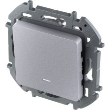 Выключатель Legrand INSPIRIA, одноклавишный, с подсветкой, 10АX, внутренняя, 75,8х75,8 мм (ВхШ), цвет: алюминий, ik04 (673612)