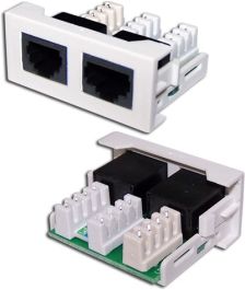 Вставка в розеточную панель Lanmaster, 2х RJ12/RJ45, 22,5х45 мм (ВхШ), плоская, в розетку Mosaic, цвет: белый (LAN-WA-LP-4512-WH)