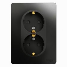 (Архив)Розетка в сборе Schneider Electric Glossa, 2к+З, 16А, для настенного монтажа, шторки защитные, цвет: антрацит, двойная