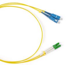 Комм. шнур оптический Cabeus Tight Buffer, Duplex LC/SC (APC/UPC), OS2 9/125, LSZH, 1м, Ø 3мм, синий хвостовик, цвет: жёлтый