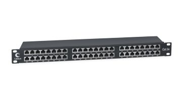 Комм. патч-панель Cabeus, 19", 1HU, портов: 48 х RJ45, кат. 5е, экр., цвет: чёрный, (PLHD-48-Cat.5e-SH-Dual IDC-1U)