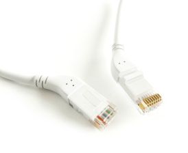 (Архив)Шнур комм. угловой Hyperline, кат. 5е, неэкр., U/UTP, RJ45/RJ45, LSZH, AWG24 1м, белый, правый/правый 45°