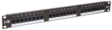 Комм. патч-панель ITK, 19", 1HU, портов: 24хRJ45, кат. 5е, неэкр., цвет: чёрный, (PP24-1UC5EU-D05)