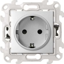 Розетка электрическая Simon Simon 24 Harmonie, 2к+З, 16А, шторки защитные, цвет: алюминий (2420432-033)