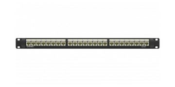 Комм. патч-панель DKC RAM telecom, 19", 1HU, портов: 24 х RJ45, кат. 5е, универсальная, неэкр., цвет: чёрный, (RN5PPU24)