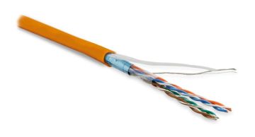 Кабель витая пара Hyperline, LSZH (нг(A)-HF), F/UTP, кат. 5е, проводник Ø 0,48мм, 100м, бухта, тип прокладки: внутри зданий, цвет: оранжевый
