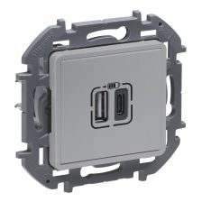 Розетка информационная Legrand INSPIRIA, 2x USB, 75,8х75,8 мм (ВхШ), цвет: алюминий, (LEG.673762)