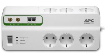 БРП (PDU) Basic APC, Schuko х 6, вход Schuko, шнур 3 м, 62мм, 1ф 10А, выключатель, RJ-11, для коаксиал.кабеля, белый
