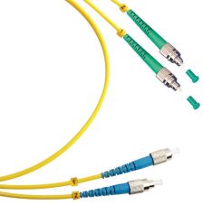 Комм. шнур оптический Cabeus Tight Buffer, Duplex FC/FC (UPC/APC), OS2 9/125, LSZH, 2м, Ø 3мм, синий хвостовик, цвет: жёлтый