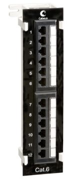 (Архив)Комм. патч-панель Cabeus, настенная, портов: 12 х RJ45, кат. 6, неэкр., цвет: чёрный, настенная с подставкой, (PL-12-Cat.6-WL-110)