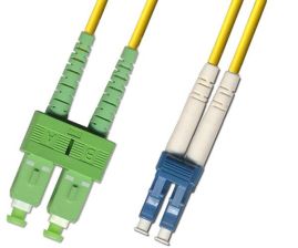 Комм. шнур оптический Cabeus Tight Buffer, Duplex SC/LC (APC/UPC), OS2 9/125, LSZH, 25м, Ø 3мм, синий хвостовик, цвет: жёлтый