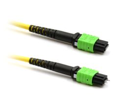 Комм. шнур оптический Hyperline, MTPM/MTPF, OS2 9/125, LSZH, 3м, чёрный хвостовик, цвет: жёлтый