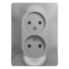 (Архив)Розетка в сборе Schneider Electric Glossa, 2к, 16А, для настенного монтажа, цвет: алюминий, двойная