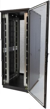 Шкаф серверный напольный Eurolan S3000, IP20, 42U, 2030х600х600 мм (ВхШхГ), дверь: перфорация, боковая панель: сплошная, разборный, цвет: чёрный