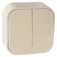 Выключатель Legrand Quteo, двухклавишный, с подсветкой, 10АX, 65х65 мм (ВхШ), цвет: слоновая кость, ip20, винтовые зажимы (782232)