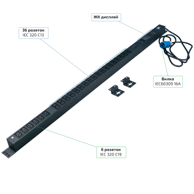 Блок распределения питания Cabeus SMART-PDU-16-1P-36C13-6C19-I309-M